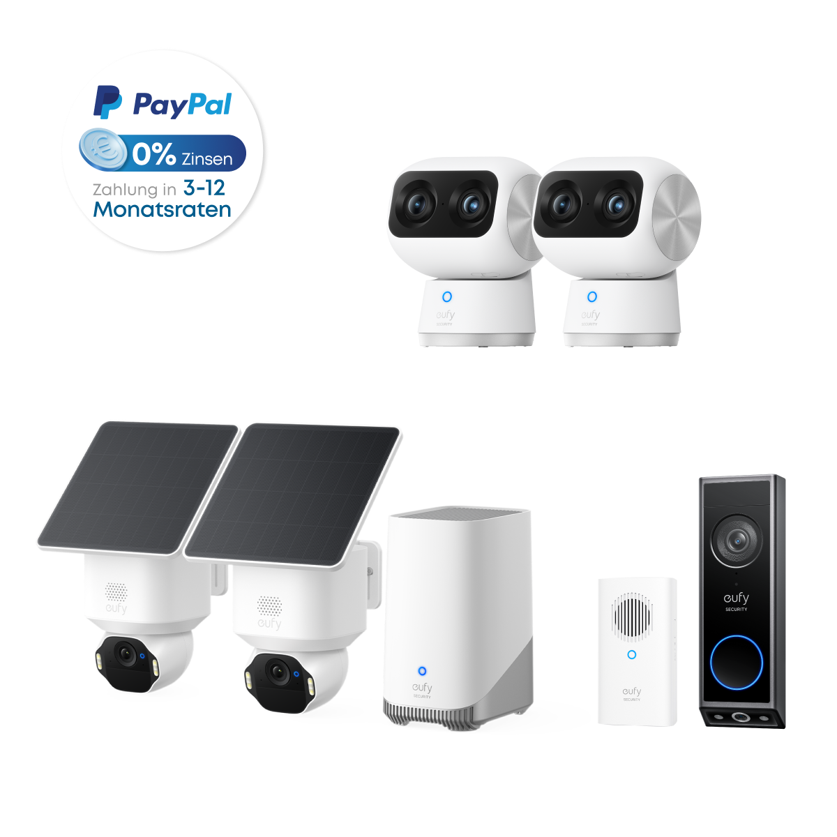 Eufy SoloCam E42 2-Kamera-Kit mit Innenkamera S350 2 und Flutlichtkamera E340 + Zusatzklingel