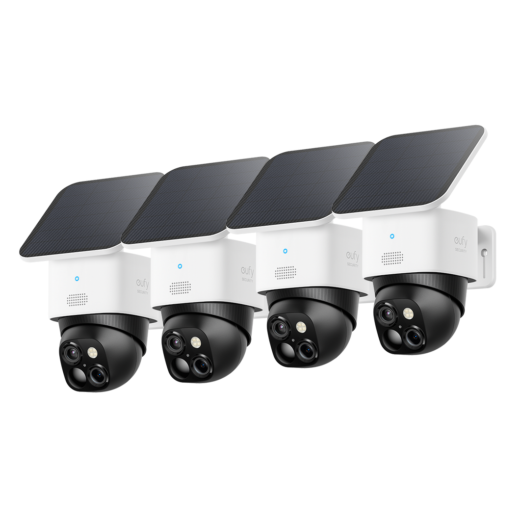 SoloCam S340 kabellose Überwachungskamera für Außen mit Doppelobjektiv und Solarpanel  (Vierpack)